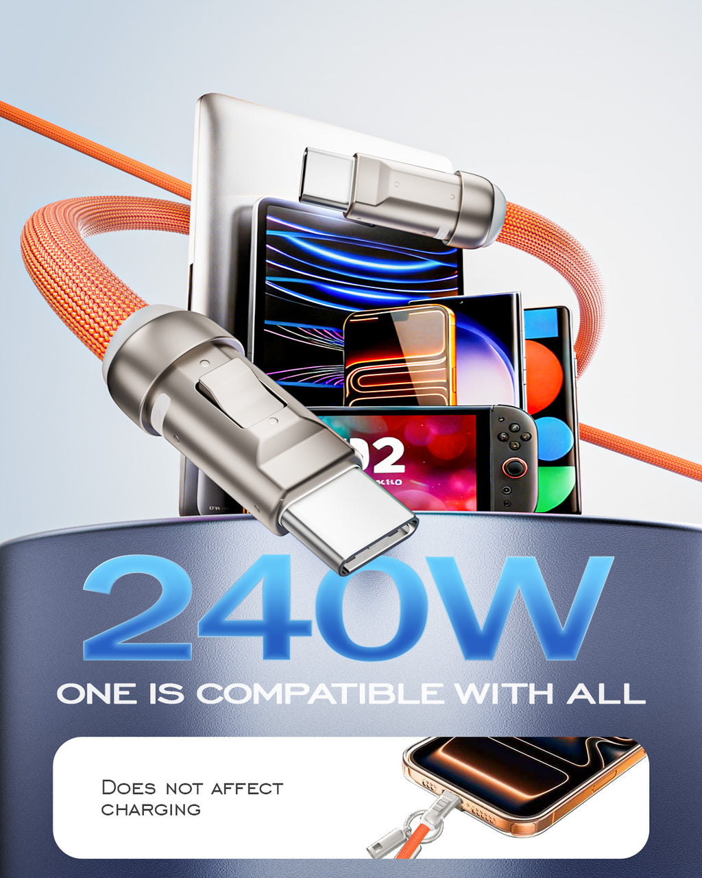 Phone lanyard strap 4 FT (120cm) with Built-in 240W USB-C to USB-C Charging Cable Anti Theft Cell Phone Neck - A