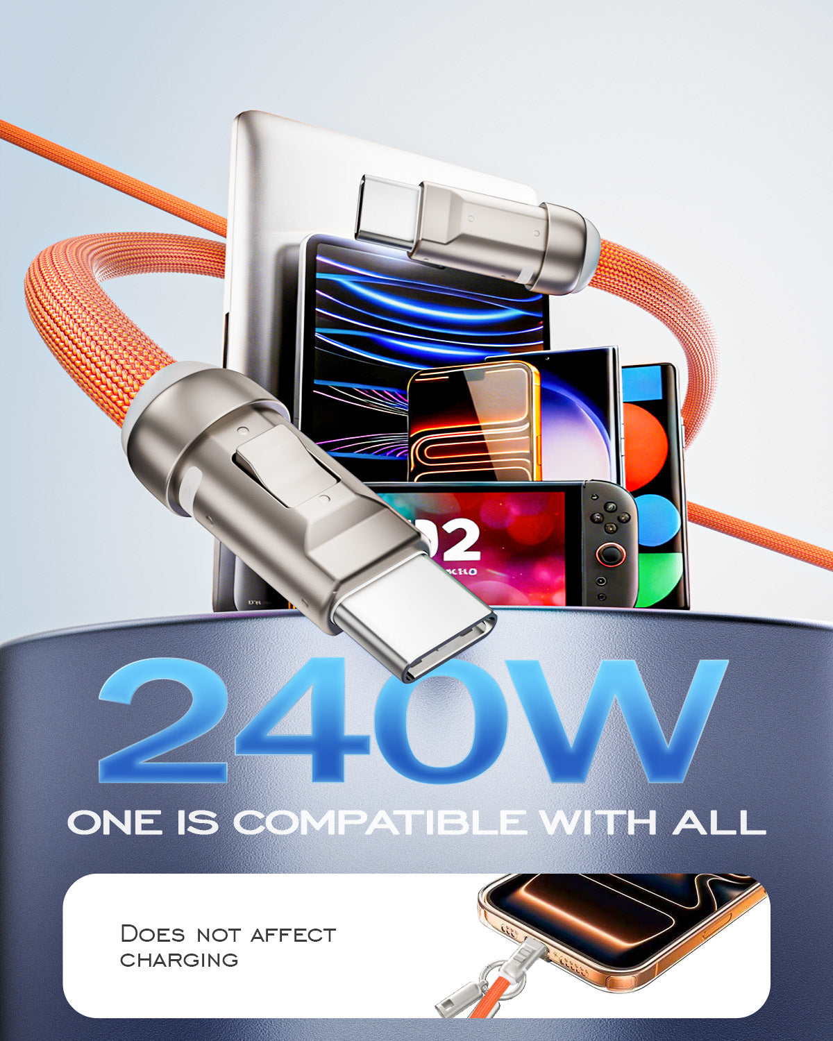 Phone lanyard strap 4 FT (120cm) with Built-in 240W USB-C to USB-C Charging Cable Anti Theft Cell Phone Neck - A