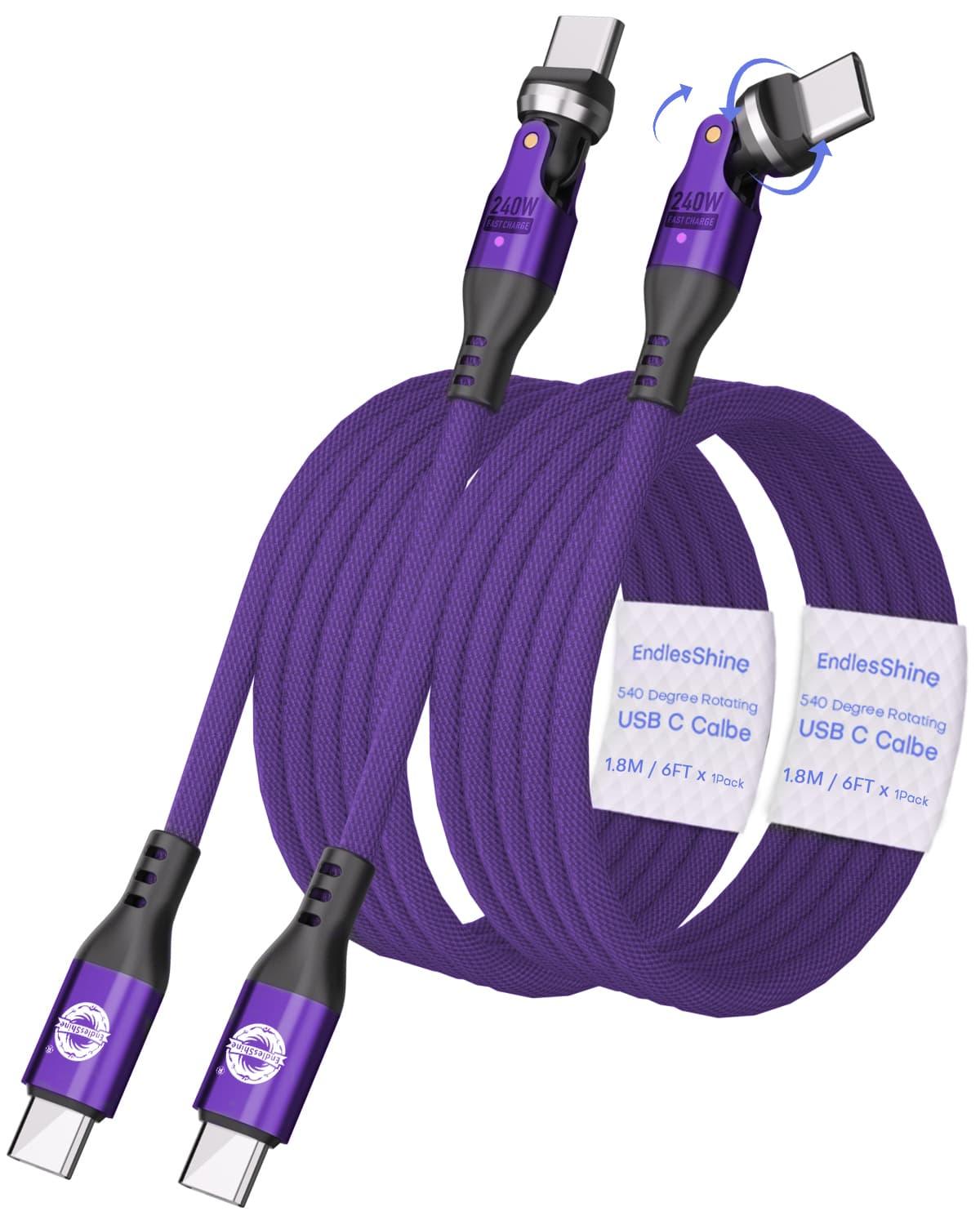 540 Degree Rotation USB C to USC C Cable 240W - USB 2.0 480Mbps Type C Cord