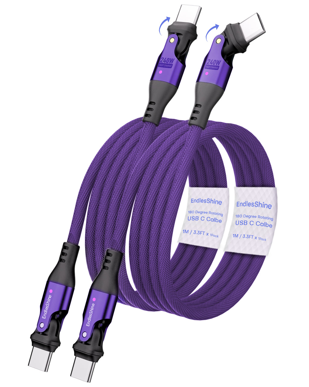 180 Degree Rotation USB C to USB C Cable 240W - USB 2.0 480Mbps Type C Cord