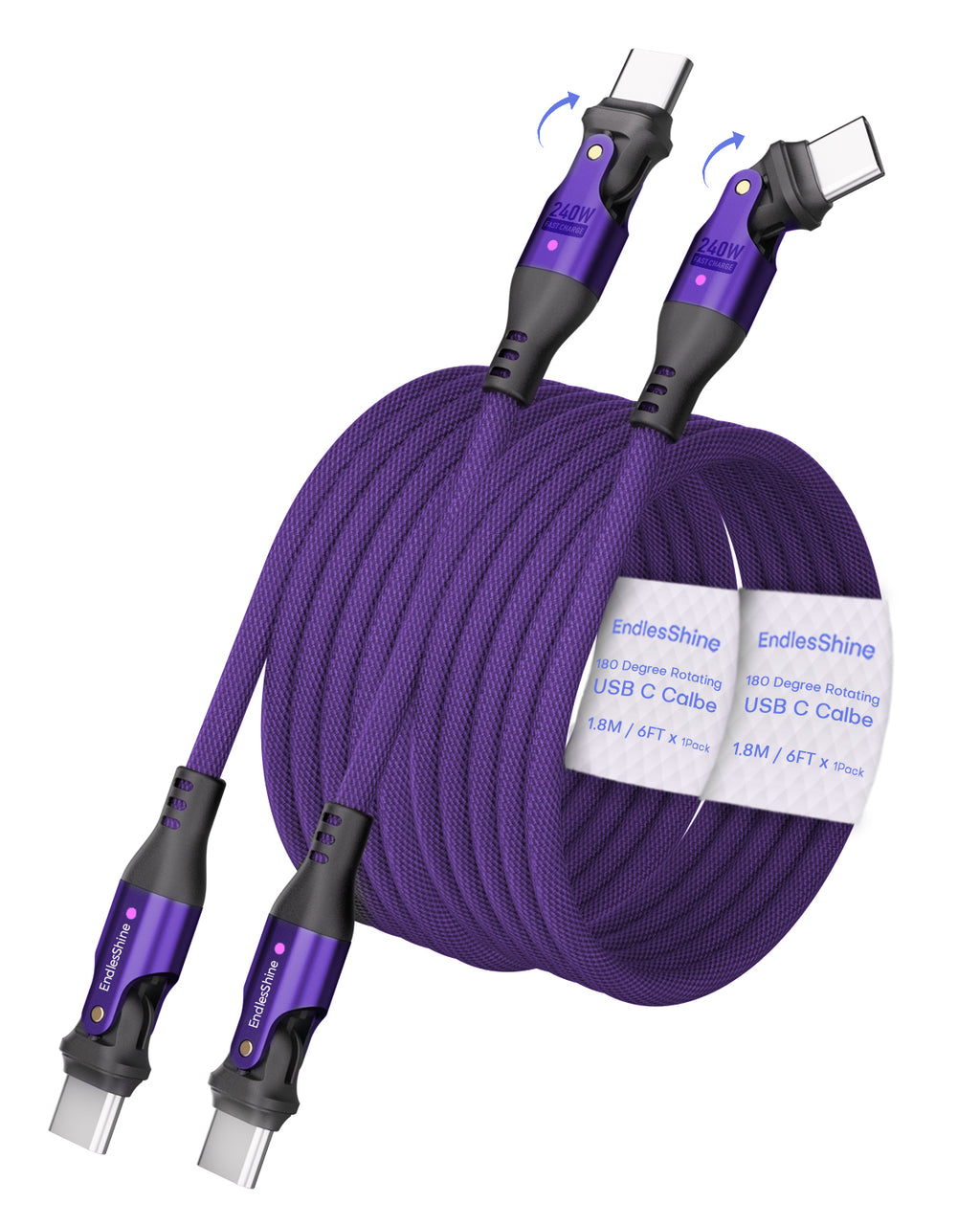 180 Degree Rotation USB C to USB C Cable 240W - USB 2.0 480Mbps Type C Cord