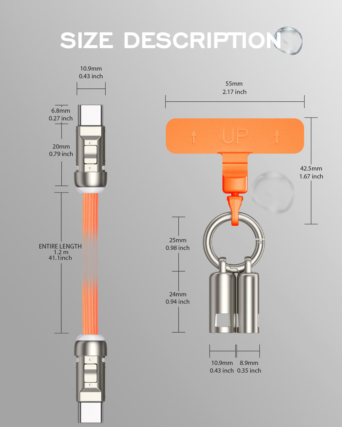 Phone lanyard strap 4 FT (120cm) with Built-in 240W USB-C to USB-C Charging Cable Anti Theft Cell Phone Neck - A