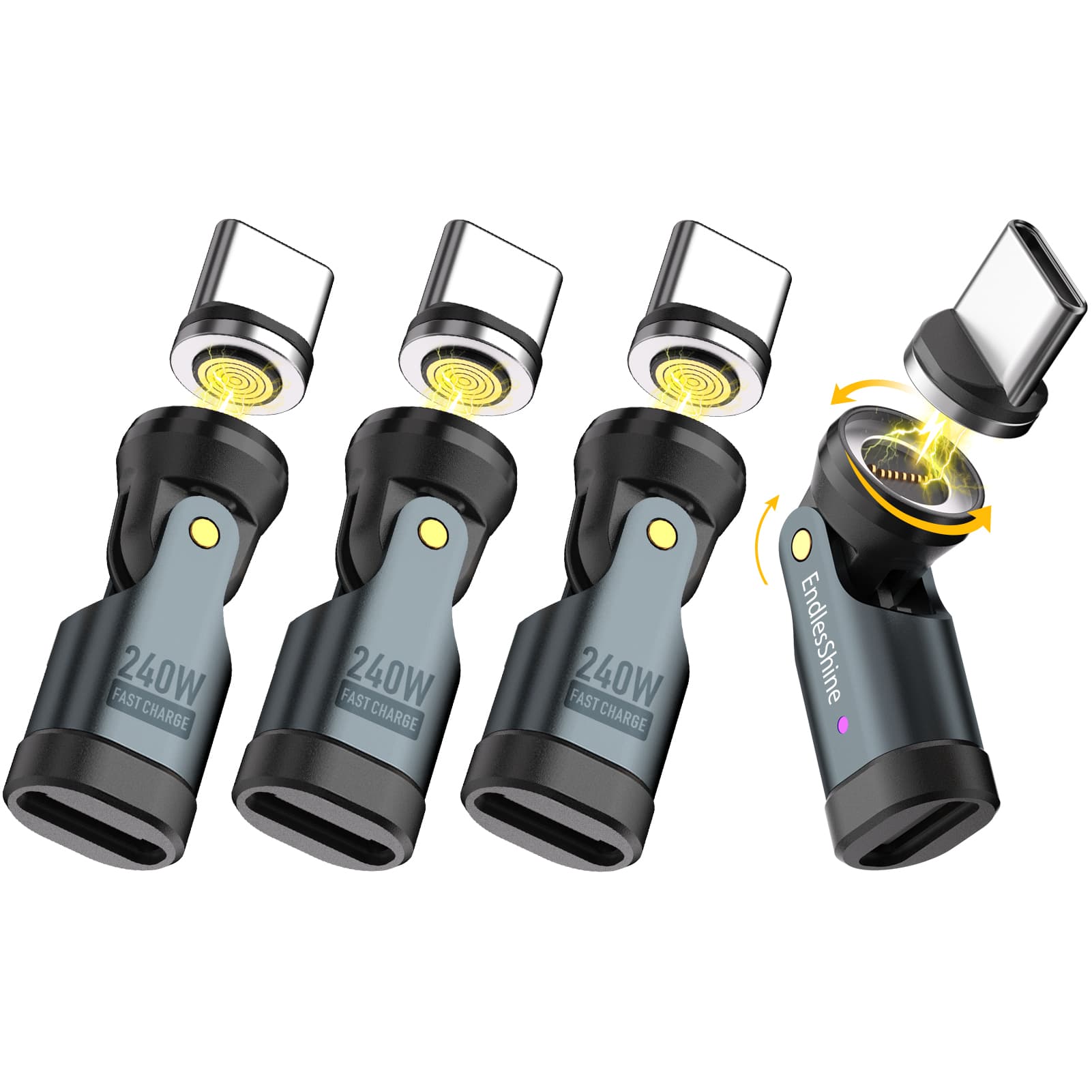 9 Pin USB C Magnetic Adapter 240W - 90/180/360 Degree Rotating - 480 Mbps Data transfer