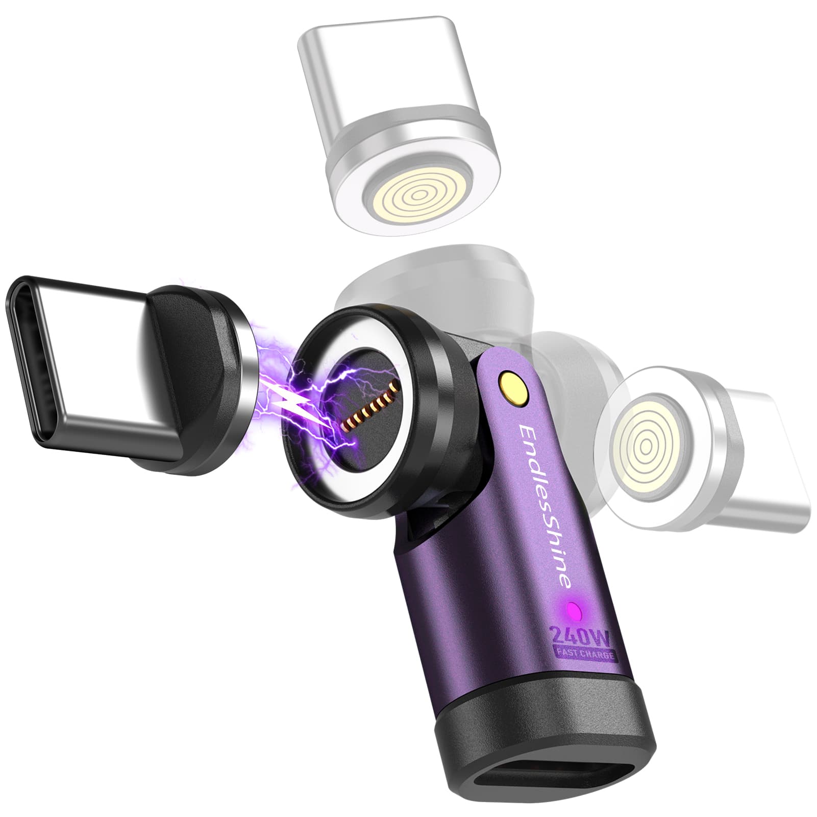 9 Pin USB C Magnetic Adapter 240W - 90/180/360 Degree Rotating - 480 Mbps Data transfer