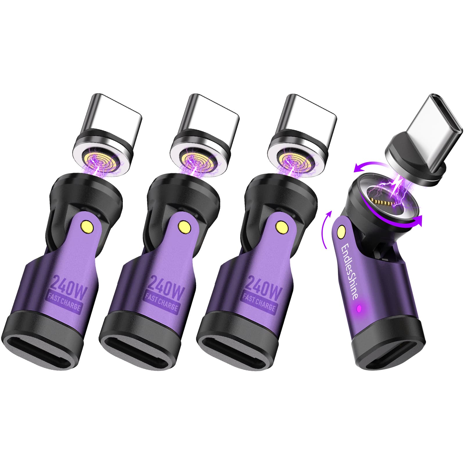 9 Pin USB C Magnetic Adapter 240W - 90/180/360 Degree Rotating - 480 Mbps Data transfer