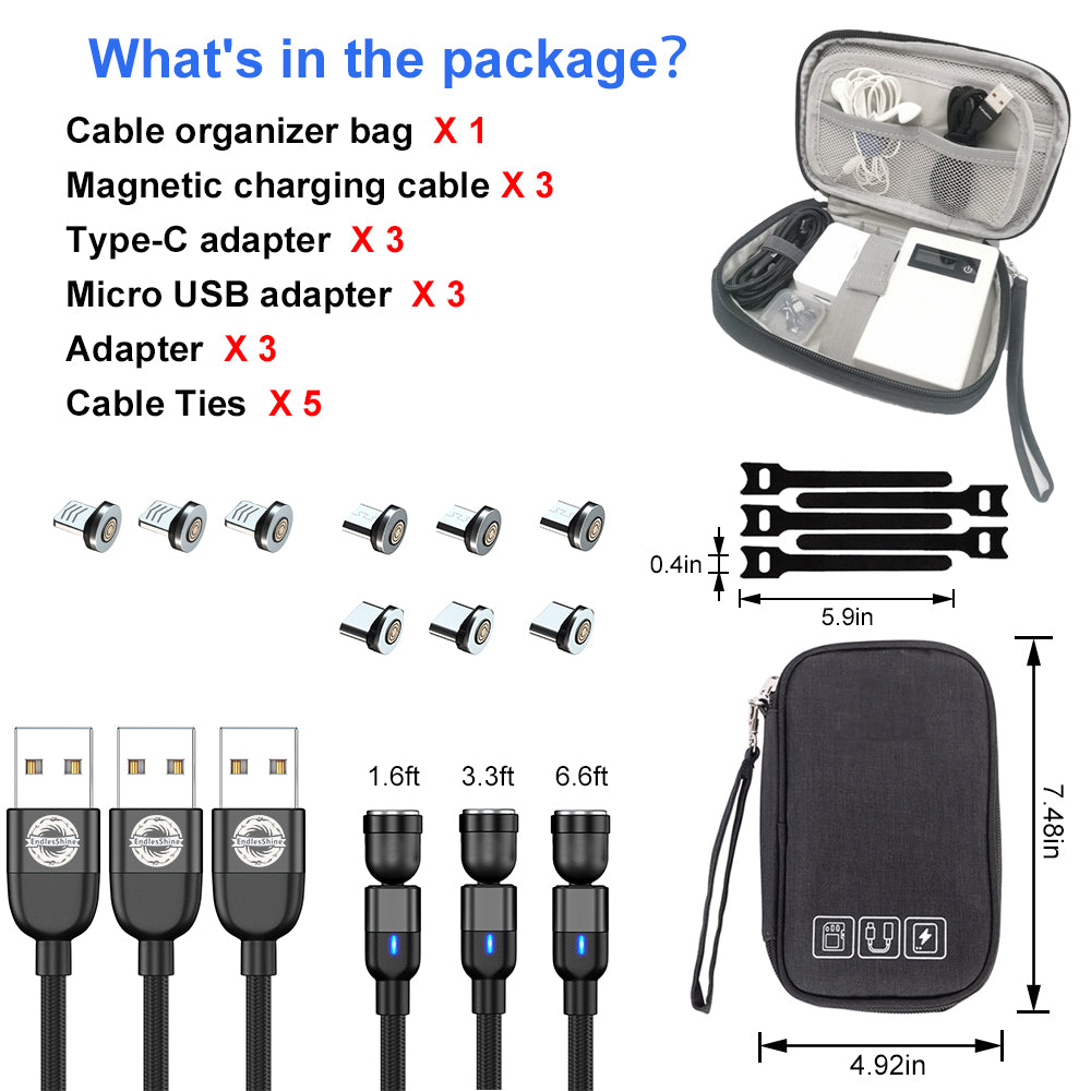 Magnetic Charging Cable - One-Handed Charging Magnetic Phone Charger - for iPhone, Micro USB, Type C