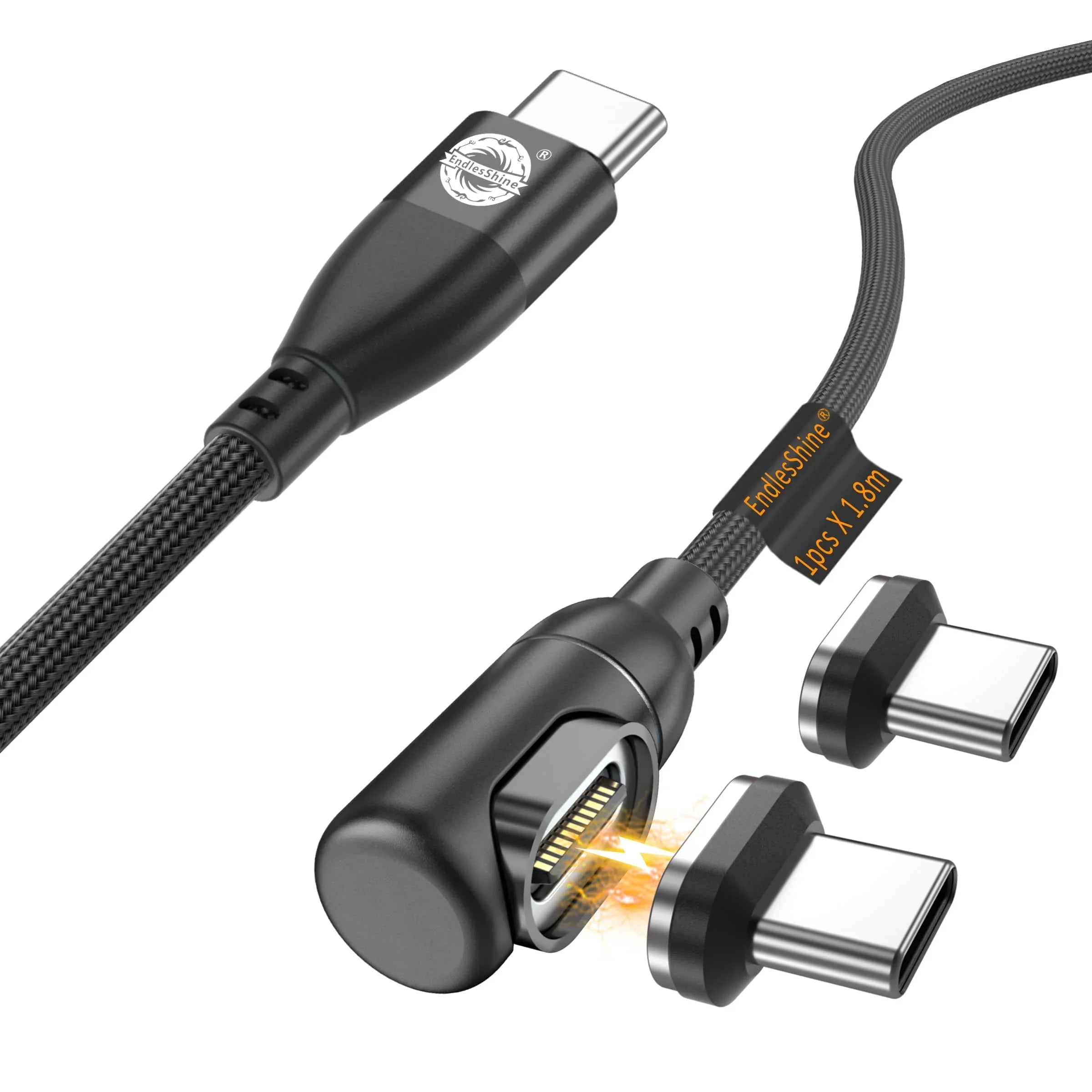24 Pin USB C to C Magnetic Cable 100W - 2 x Removable Magnetic Adapters - 90 Degree USB2.0 480 Mbps Charger