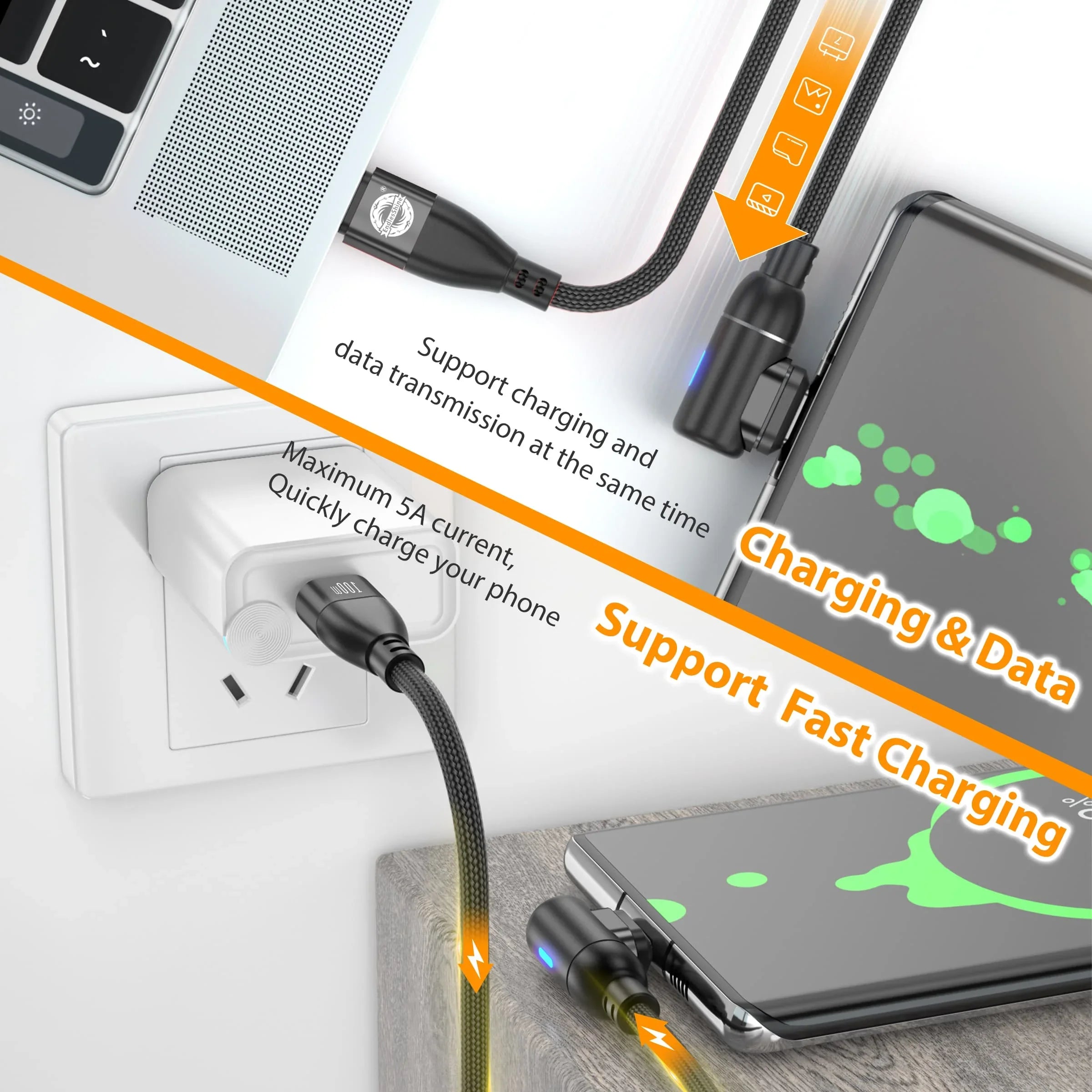 24 Pin USB C to C Magnetic Cable 100W - 2 x Removable Magnetic Adapters - 90 Degree USB2.0 480 Mbps Charger