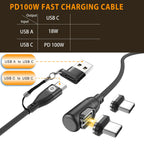 24 Pin USB C to C Magnetic Cable 100W - 2 x Removable Magnetic Adapters - 90 Degree USB2.0 480 Mbps Charger