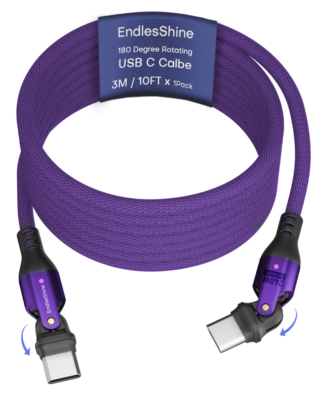 180 Degree Rotation USB C to USB C Cable 240W - USB 2.0 480Mbps Type C Cord