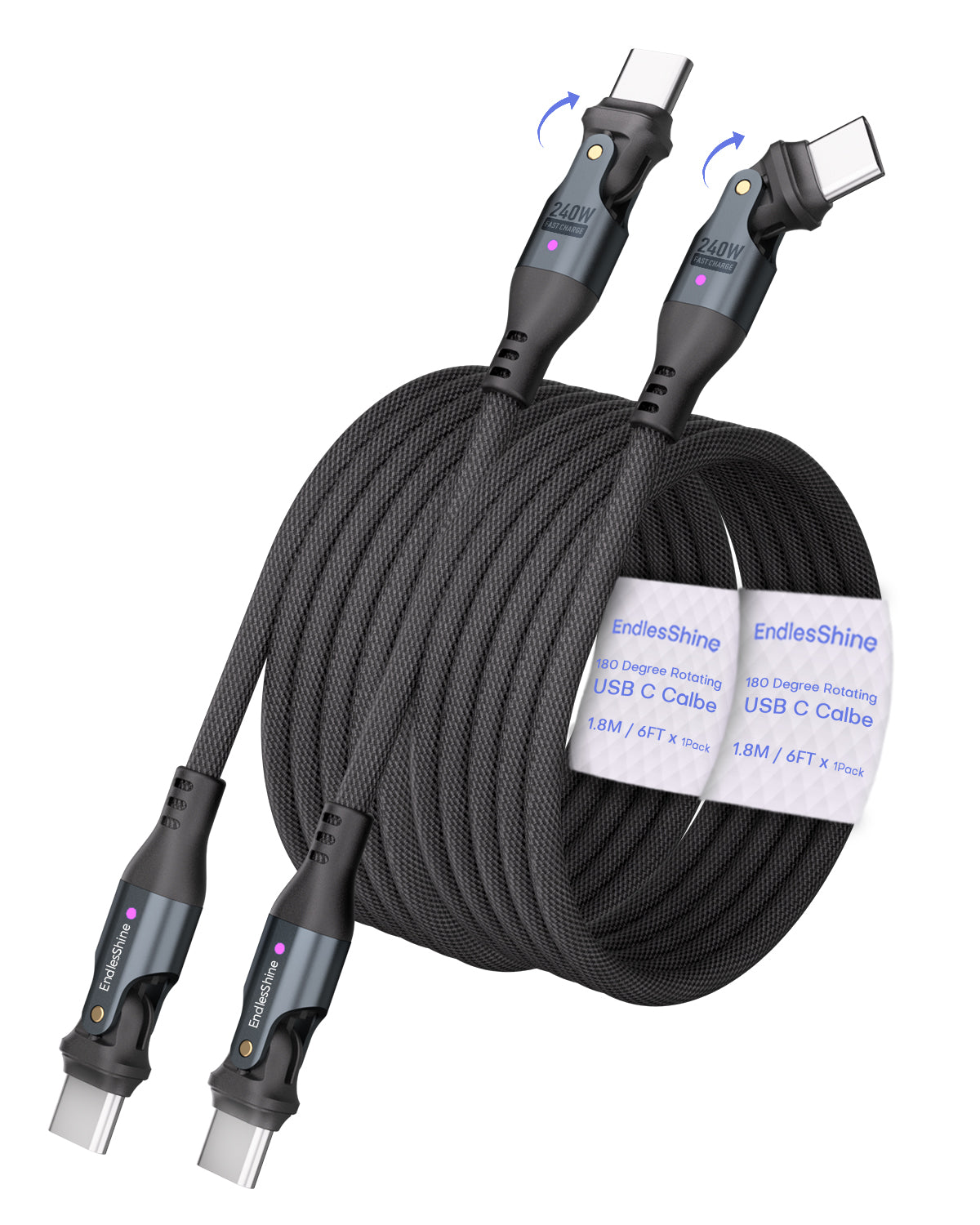 180 Degree Rotation USB C to USB C Cable 240W - USB 2.0 480Mbps Type C Cord