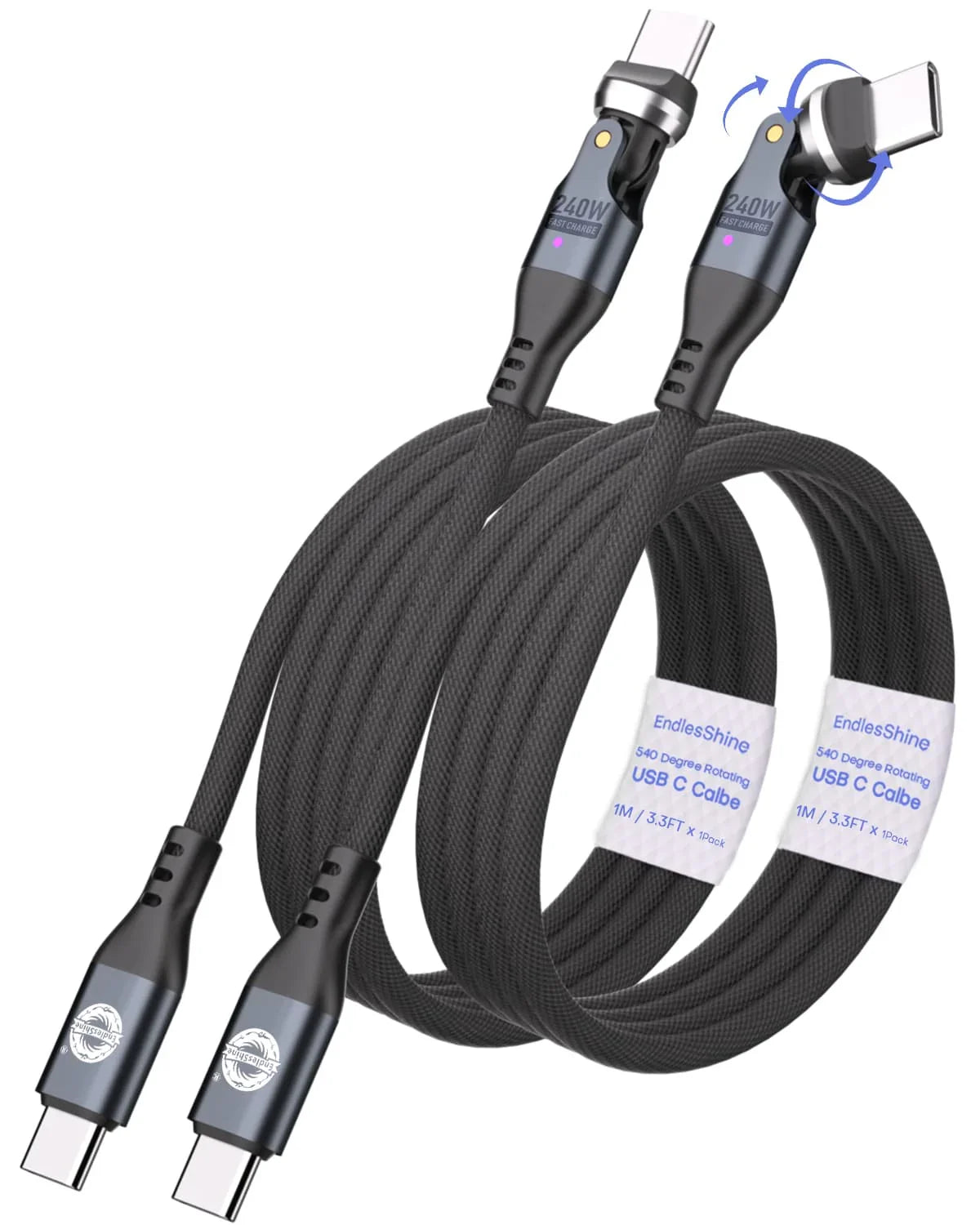 540 Degree Rotation USB C to USC C Cable 240W - USB 2.0 480Mbps Type C Cord