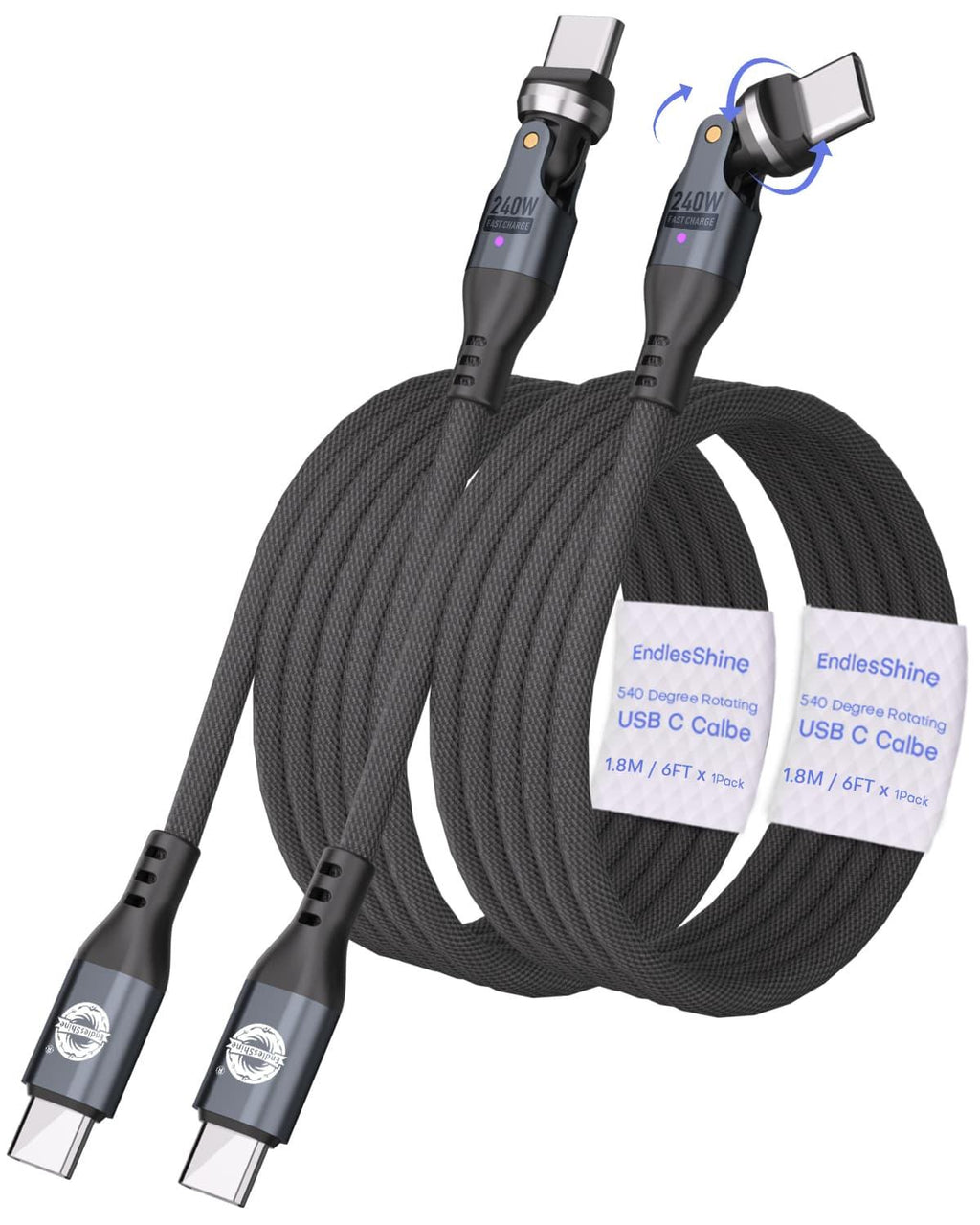 540 Degree Rotation USB C to USC C Cable 240W - USB 2.0 480Mbps Type C Cord