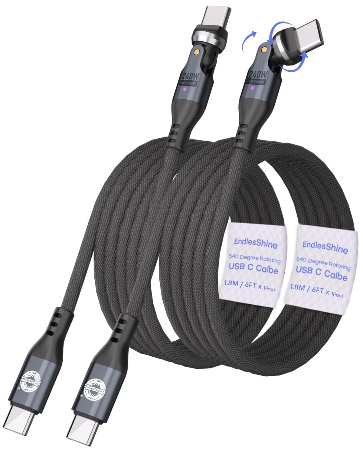 540 Degree Rotation USB C to USC C Cable 240W - USB 2.0 480Mbps Type C Cord