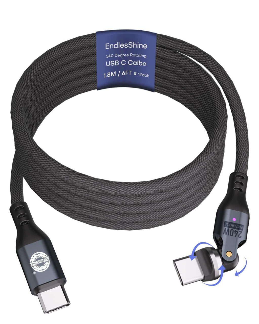 540 Degree Rotation USB C to USC C Cable 240W - USB 2.0 480Mbps Type C Cord