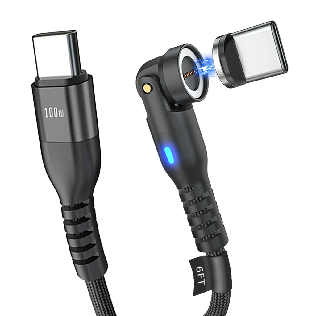 9 Pin Magnetic USB C Charging Cable PD 100W - Magnetic Phone Charger Fast Charging - 90 Degree Right Angle 180