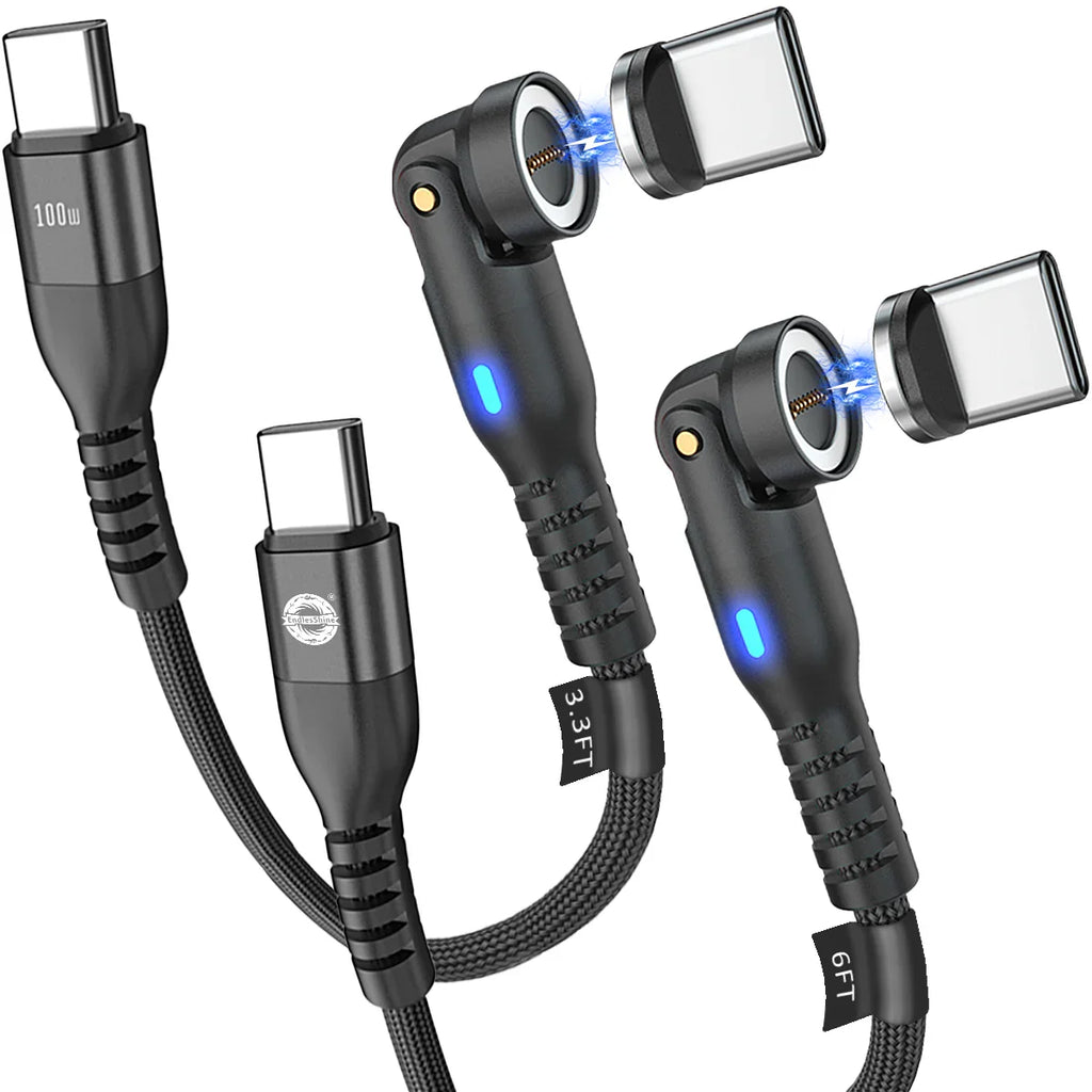9 Pin Magnetic USB C Charging Cable PD 100W - Magnetic Phone Charger Fast Charging - 90 Degree Right Angle 180
