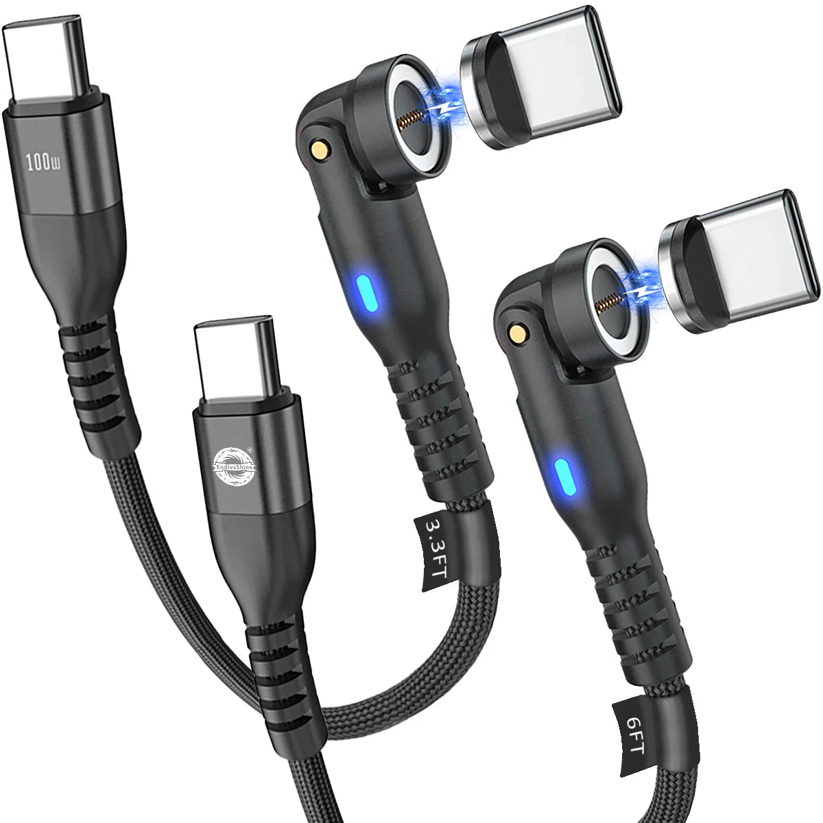 9 Pin Magnetic USB C Charging Cable PD 100W - Magnetic Phone Charger Fast Charging - 90 Degree Right Angle 180