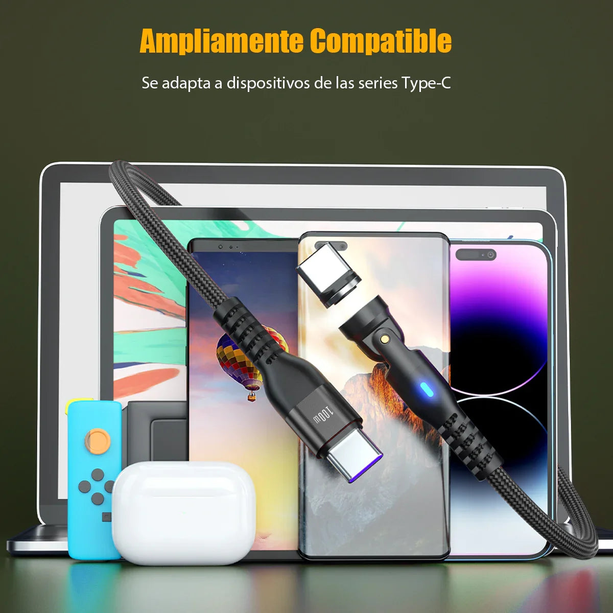 9 Pin Magnetic USB C Charging Cable PD 100W - Magnetic Phone Charger Fast Charging - 90 Degree Right Angle 180