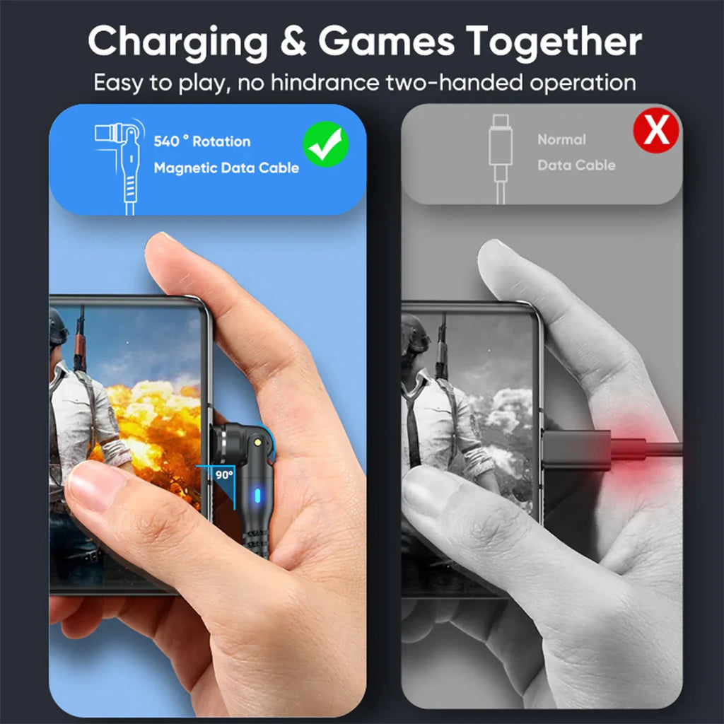 9 Pin Magnetic USB C Charging Cable PD 100W - Magnetic Phone Charger Fast Charging - 90 Degree Right Angle 180